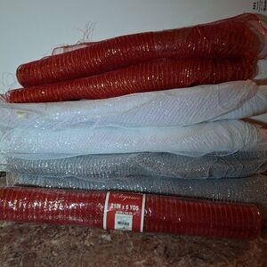 Christmas Mesh fabric ribbon 7 pc